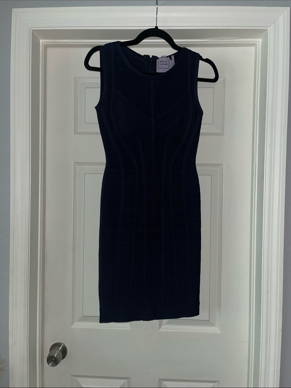 Herve Leger Navy Sleeveless Midi Bandage Dress